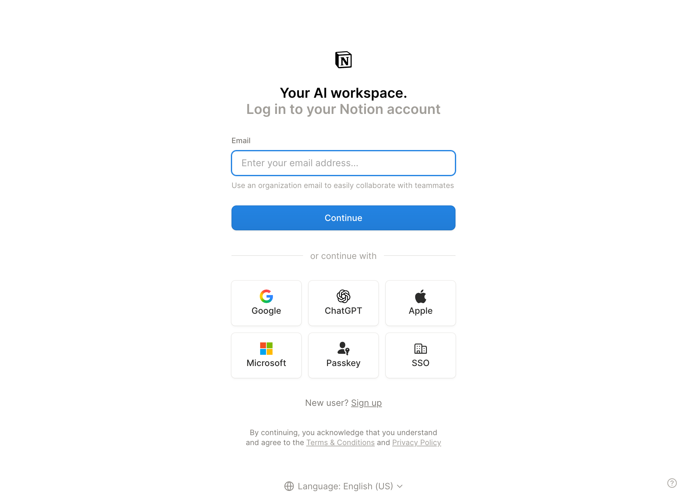 Notion's own sign-in page, opened by a ClawLink hosted connect link, asking the person to log in before granting access